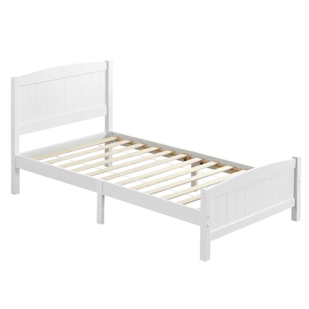 Karl Home White Wood Frame Twin Platform Bed, image size:1000x1000