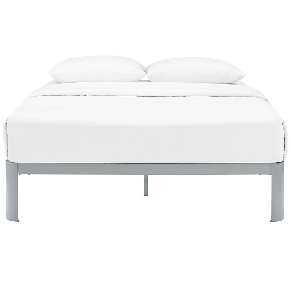 Gray Metal Queen Bed Frame with Slats and Non-Marking Pads
