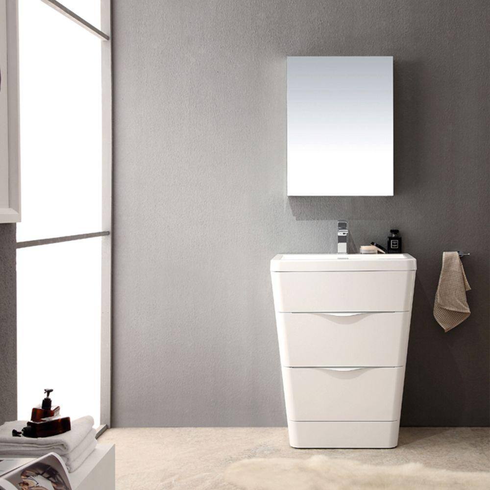 Milano 26" Glossy White MDF Vanity Set with Acrylic Sink and Medicine Cabinet