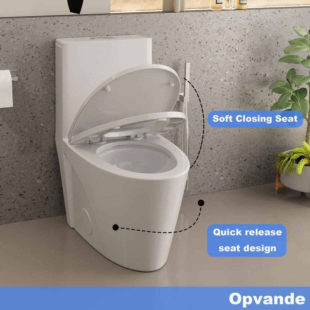 Glossy White Ceramic Dual Flush Elongated One-Piece Toilet
