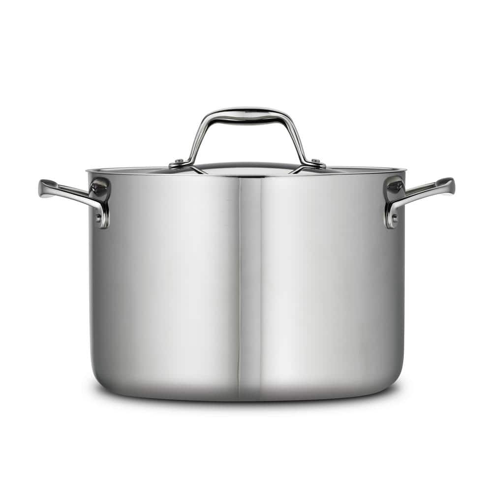 8-Quart Silver Stainless Steel Induction Stock Pot with Lid