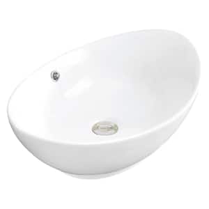 Valera 23 in. Vitreous China Oval Vessel Bathroom Sink in White with Overflow Drain