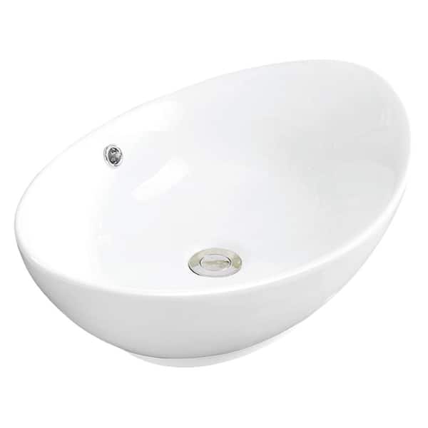 Karran Valera 23 in. Vitreous China Oval Vessel Bathroom Sink in White with Overflow Drain