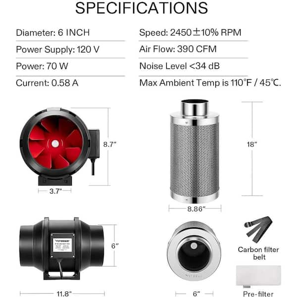  VIVOSUN Air Filtration Kit: 8 Inch 740 CFM Inline Fan