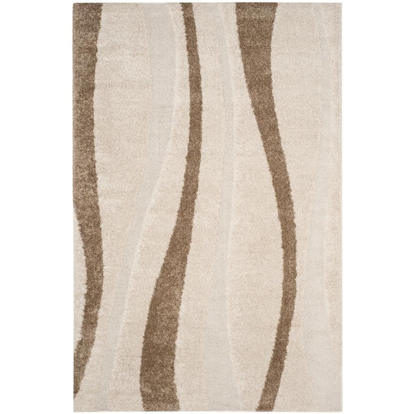 SAFAVIEH Florida Shag Cream/Dark Brown 8 ft. x 10 ft. Striped Area Rug