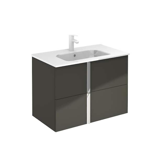 ROYO Onix 32 in. W x 18 in. D Bath Vanity in Anthracite with Ceramic Vanity Top in White