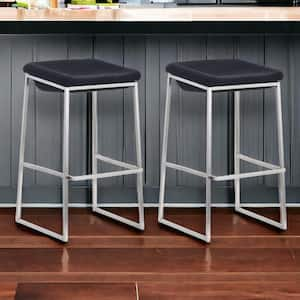 28.7 in. Gray Backless Metal Bar Chair with Upholstery Seat Set of 2