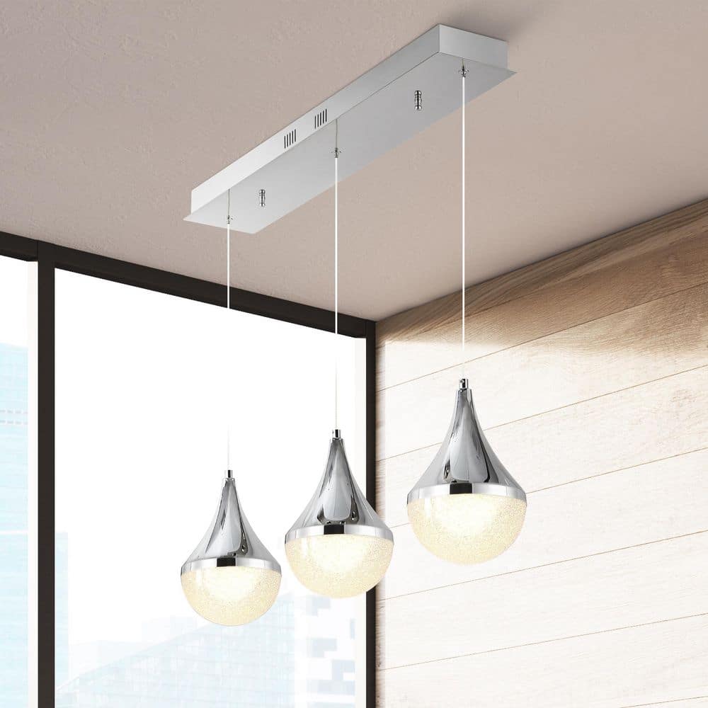 Elyse Chrome Teardrop 33" LED Linear Island Pendant