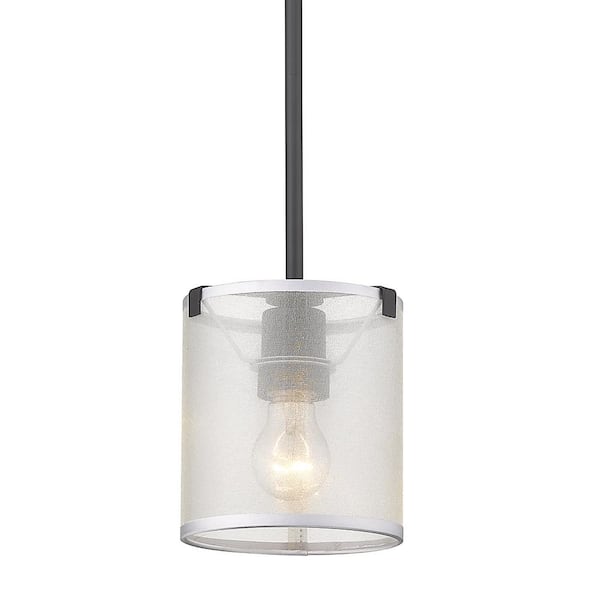 Golden Lighting Alyssa 1-Light Black Mini Pendant with Fabric Shade