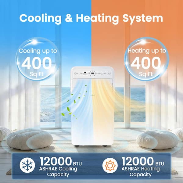 12,000 BTU (7,500 BTU DOE) Portable Air Conditioner Cools 400 sq. ft. with Heater, Dehumidifier, Remote & Window Kit