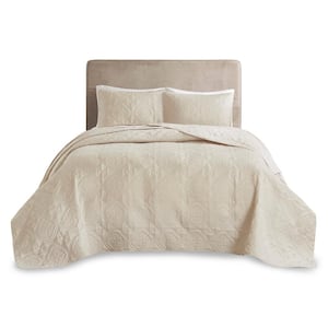 Hayley 3-Piece Cream Polyester King/Cal King Reversible Quilt Set