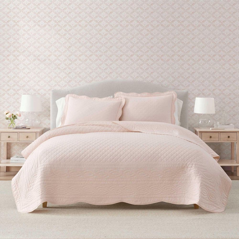 Vintage Scallop 2-Piece Soft Pink Cotton Percale Twin Quilt Set price history on PriceWatchPro