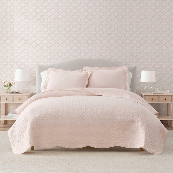Vintage Scallop 3-Piece Soft Pink Cotton Percale Full/Queen Quilt Set