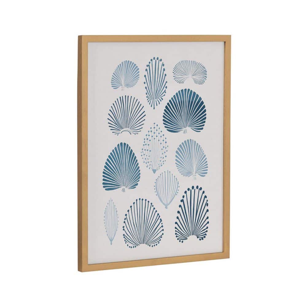 Abstract Coastal Blue Coral Print with Gold Frame, 12x16