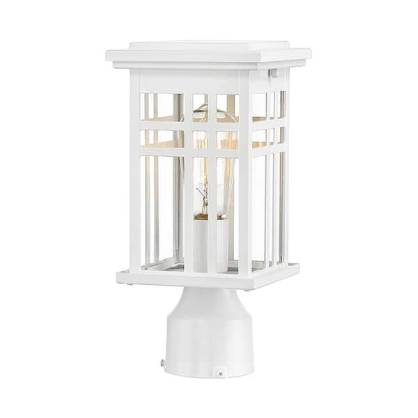 1-Light White Aluminum Hardwired Outdoor Weather Resistant Post Light Set with No Bulbs included