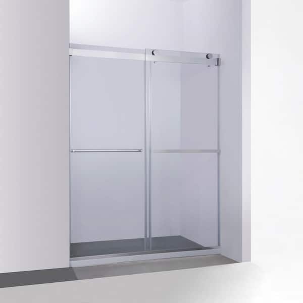 ROSWELL Spezia 64 in. W x 76 in. H Double Sliding Seimi-Frameless Shower Door in Polished Chrome with Clear Glass