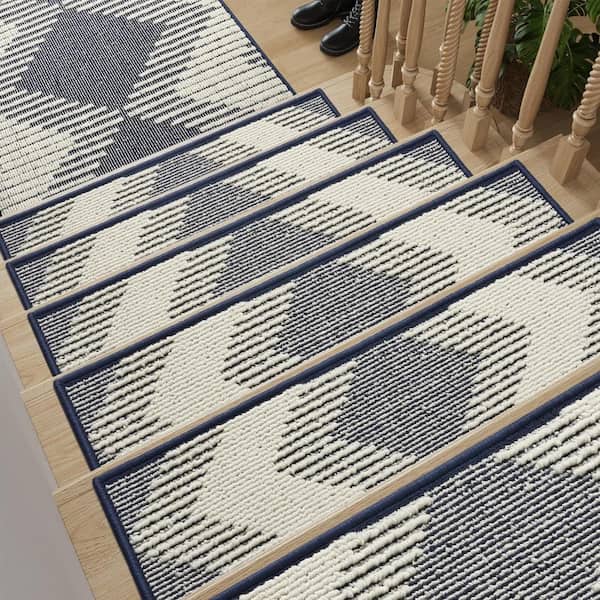 15 pack 8"x30" 3D Peel & Stick Stair Treads - Non-Slip Washable for Indoor Wood Steps, Kids/Dogs, Blue