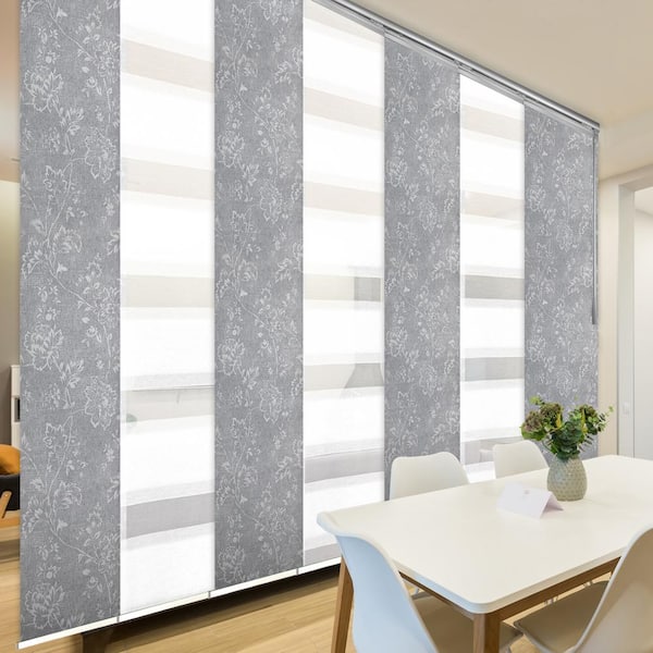 EMOH Etched Gleam 110 in. - 153 in. W x 94 in. L Adjustable 7- Panel Satin Nickel Single Rail Panel Track, 23.5 in. Slates