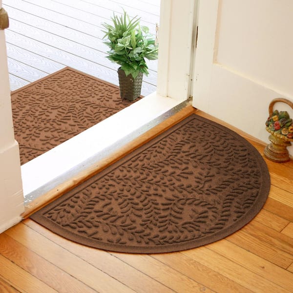 Waterhog Boxwood Dark Brown 24 in. x 39 in. Half Round PET Polyester Indoor Outdoor Doormat