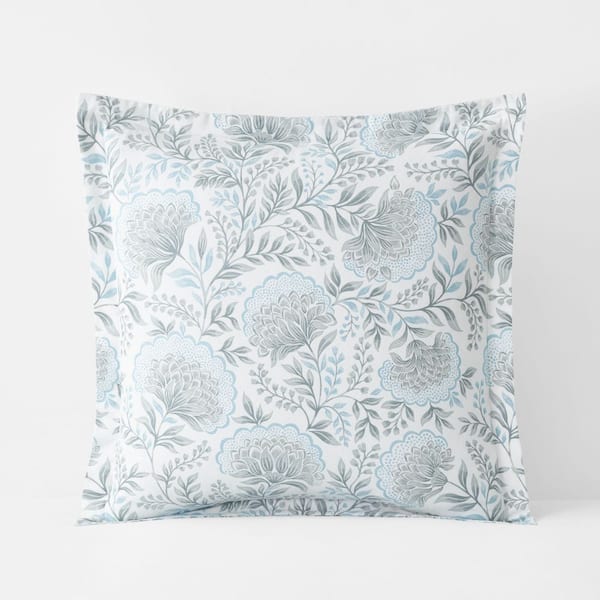 The Company Store Legends Hotel Dahlia Velvet Flannel Blue Cotton Euro Sham