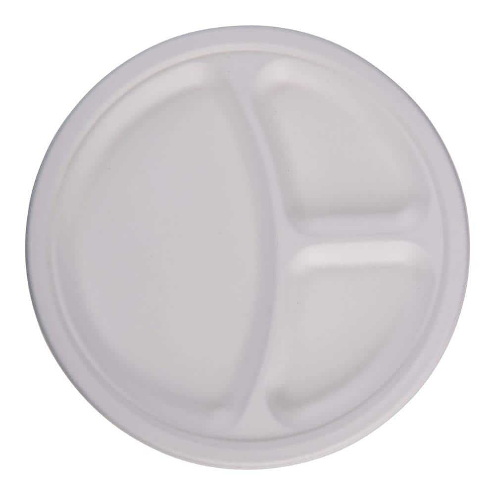 3 Compartment White Foam Plates, 10 inch - Pak-Man Food Packaging