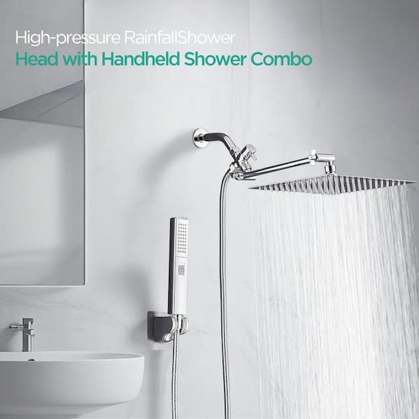 10 in. 3-Spray Settings Wall Mount Handheld Shower Head 2.5 GPM with 180° Adjustable in Chrome