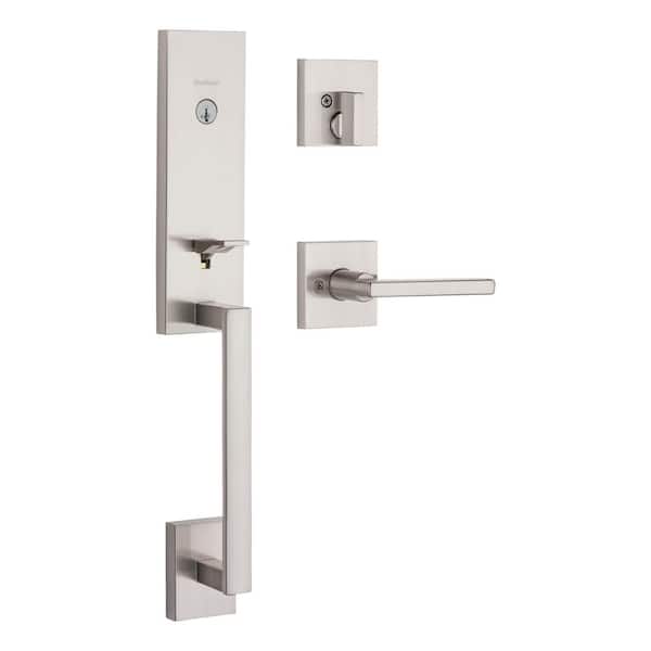 Kwikset Vancouver Satin Nickel Single Cylinder Low Profile Handleset with Halifax Lever Featuring SmartKey Security
