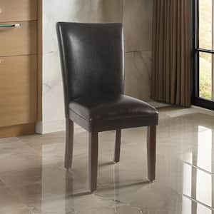 Brown Armless Parson Dining Chair With Leatherette Upholstered (Set of 2)