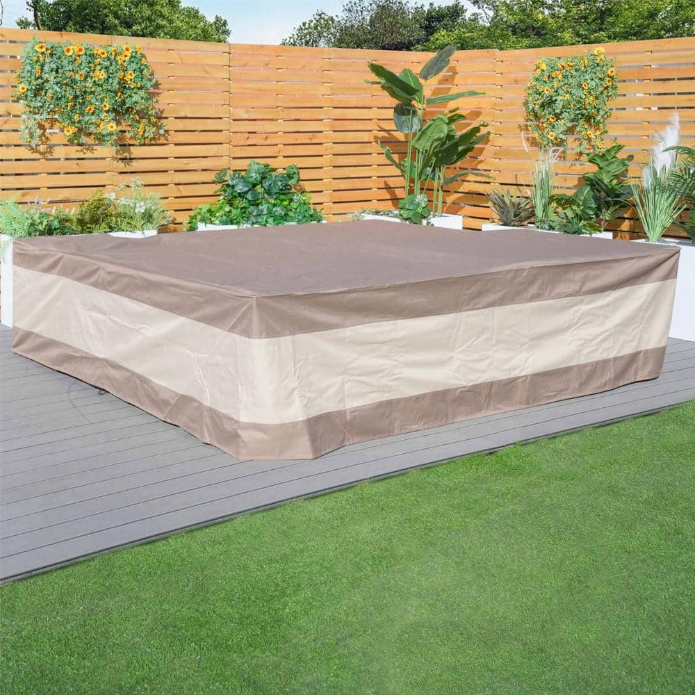 moda furnishings 91 in. x 91 in. x 28 in. Beige Brown Duplex Patio Conversation Set Cover