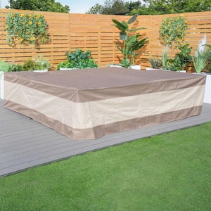 91 in. x 91 in. x 28 in. Beige Brown Duplex Patio Conversation Set Cover