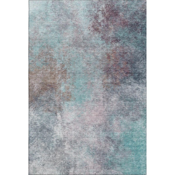 Mayfield Premium Machine Washable Abstract AMF1999 Teal 9 ft. x 12 ft. Area Rug