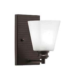 Albany 1-Light Espresso Wall Sconce 4.5 in. White Muslin Glass