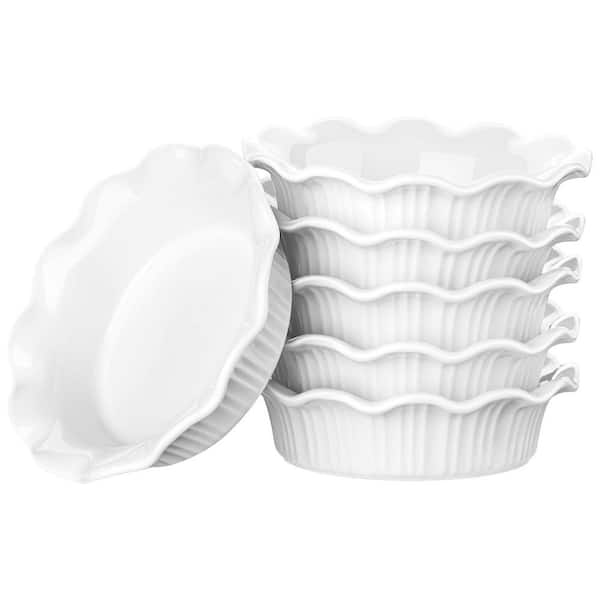 Ceramic Mini Pie Pans Set 6 Pack Round Fully Glazed Nonstick Pie Dishes with Ruffled Rim Oven and Dishwasher Safe