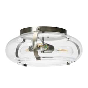 Alston - 16 in. Glass and Metal Flush Mount Ceiling Light, Antique Nickel