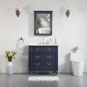 36 in. W x 22 in. D x 35 in. H Bath Vanity in Blue with Carrera White Vanity Top and Medicine Cabinet