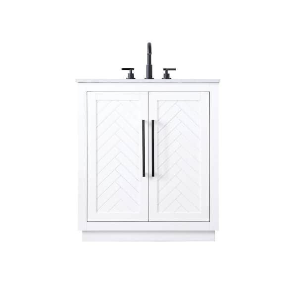 30 in. Single Sink White Bath Vanity with White Engineered Marble Top