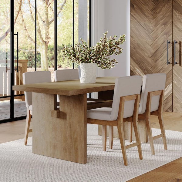 Nathan James Briggs Modern Light Brown MDF with Wood Veneer 70 in. Sled Base Dining Table 6 Seater Kitchen Table Solid Wood Legs 41601