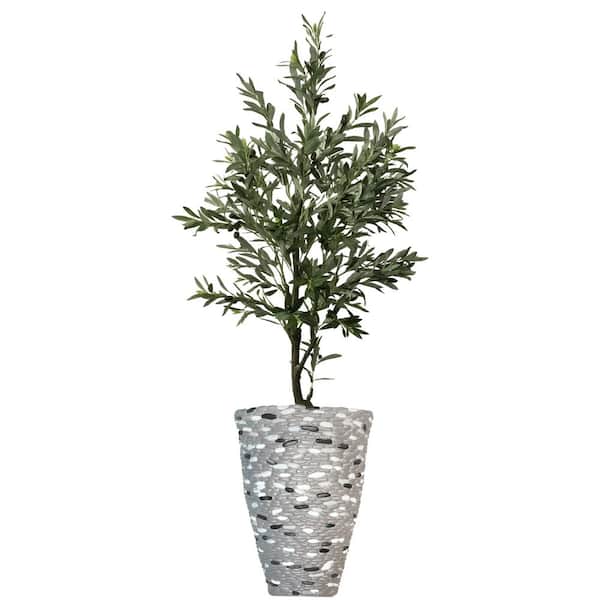 VINTAGE HOME 73 in. fake olive tree in a fiberstone planter