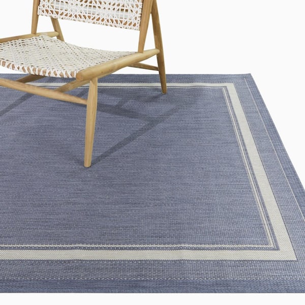 Amberview Blue 8 ft. x 10 ft. Border Indoor/Outdoor Area Rug