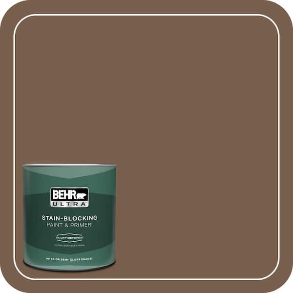 BEHR ULTRA 1 qt. #250F-7 Melted Chocolate Extra Durable Semi-Gloss Enamel Interior Paint & Primer