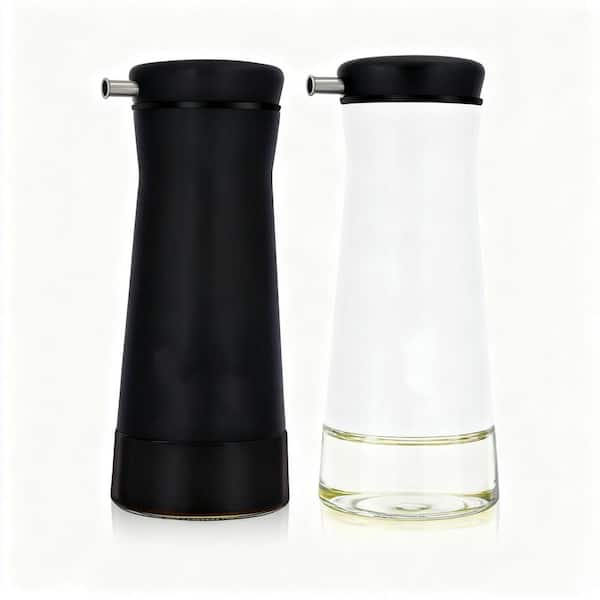 Stainless Steel Black and White Olive Oil And Vinegar Dispenser Set 2-Pack, Vinegar Bottle for Kitchen with No-Drip