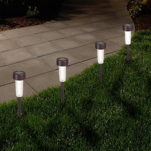 Bronze Outdoor Solar Integrated LED Textured Glass Path Lights (6-Pack)