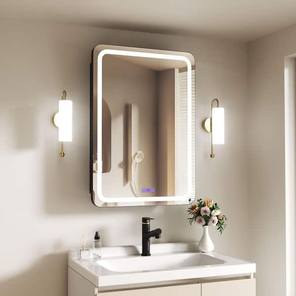 20 in. W x 28 in. H Rectangular Iron Medicine Cabinet with Mirror, Dimmable RGB Flowing Lights, Defogger, Outlet and USB