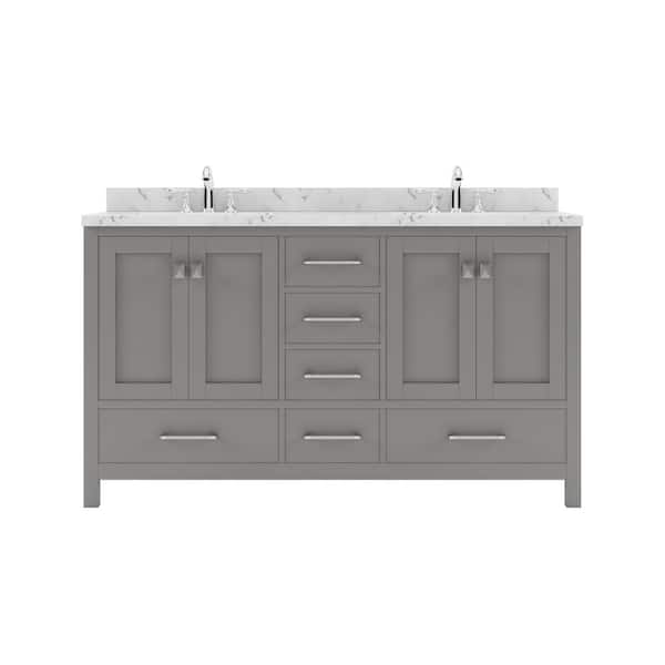 Virtu USA Caroline Avenue 60 in. W x 22 in. D x 35 in. H Single Sink Bath Vanity in Cashmere Gray with Quartz Top