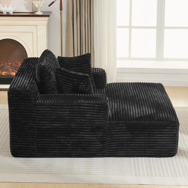 48.8 in. W Black Fabric Chaise Lounge Twin Size Upholstered Sofa Bed with Removable, Compressed and No Assembly