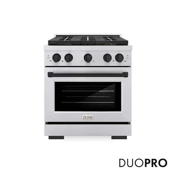Autograph 30 in. 4.2 cu. ft.Paramount Gas Range with 4-Burner Cooktop and Gas Oven in Stainless with Matte Black Accents