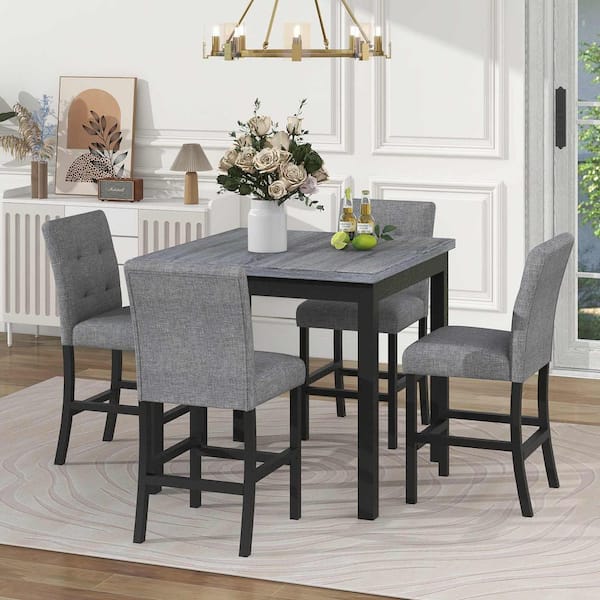 Polibi 5-Piece Black Wood Top Dining Room Set Seats 4