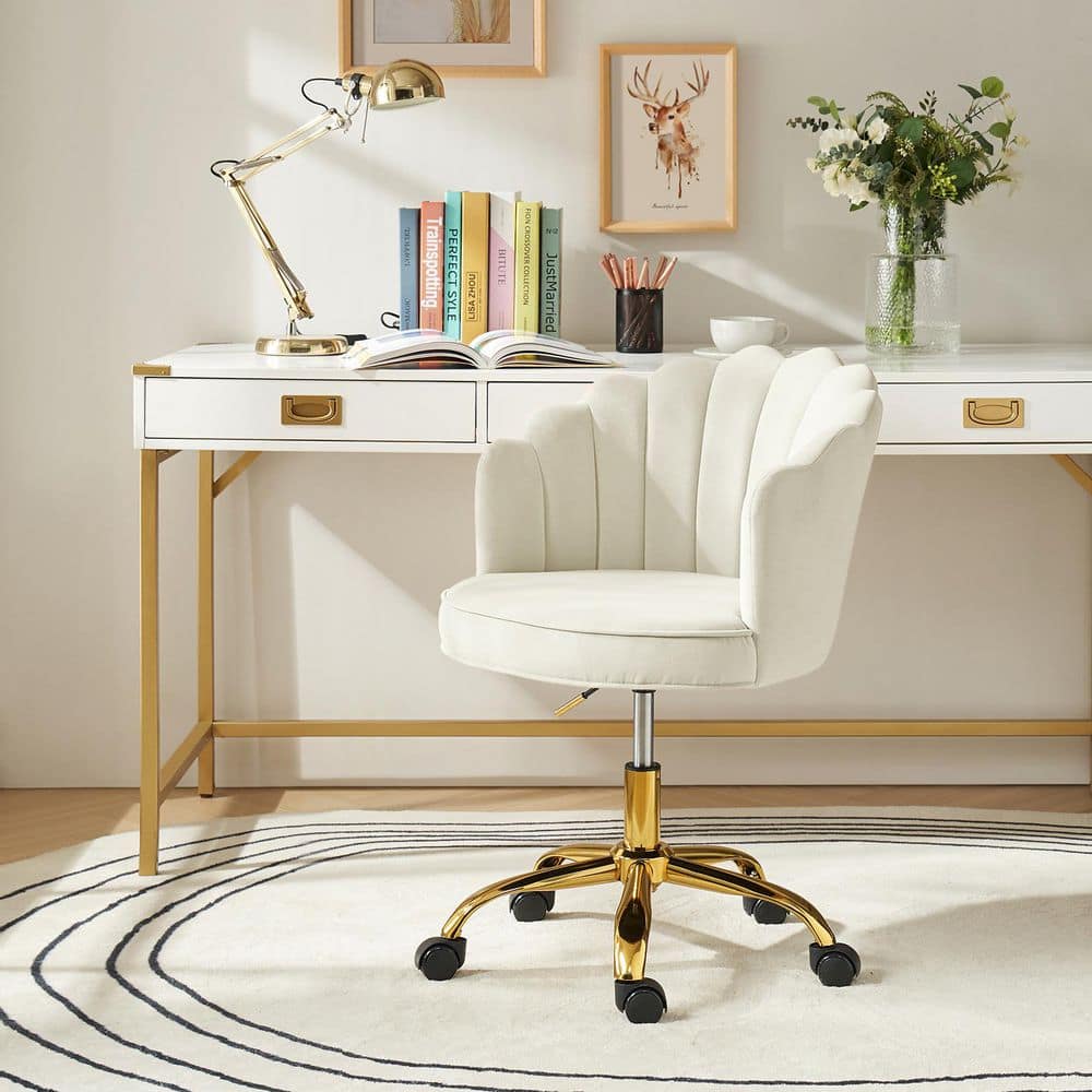 JAYDEN CREATION Rebeca Ivory Swivel Velvet Task Chair with Tufted