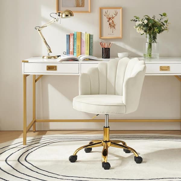 Rebeca Ivory Swivel Velvet Task Chair with Tufted Back