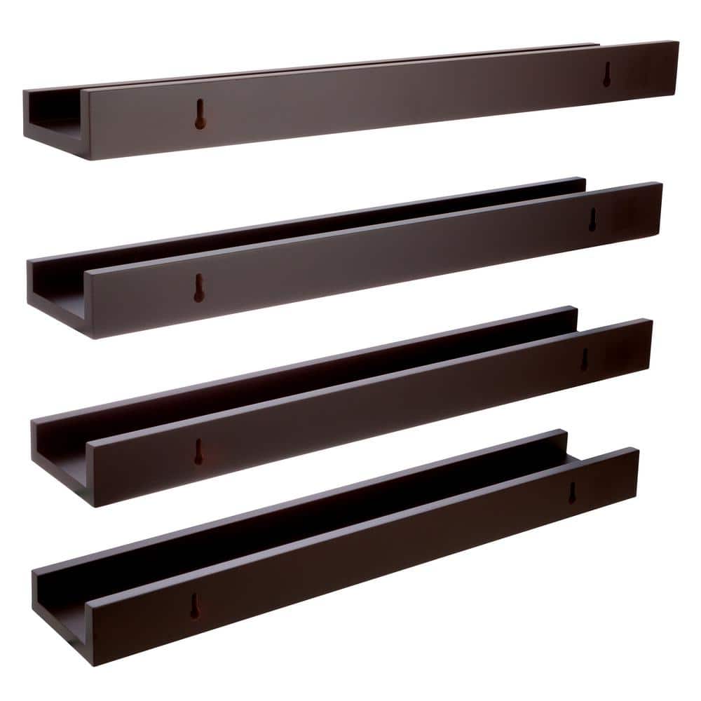 Espresso Engineered Wood Floating Wall Shelves Set of 4